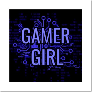 GAMER GIRL Electric Blue cyber circuit Posters and Art